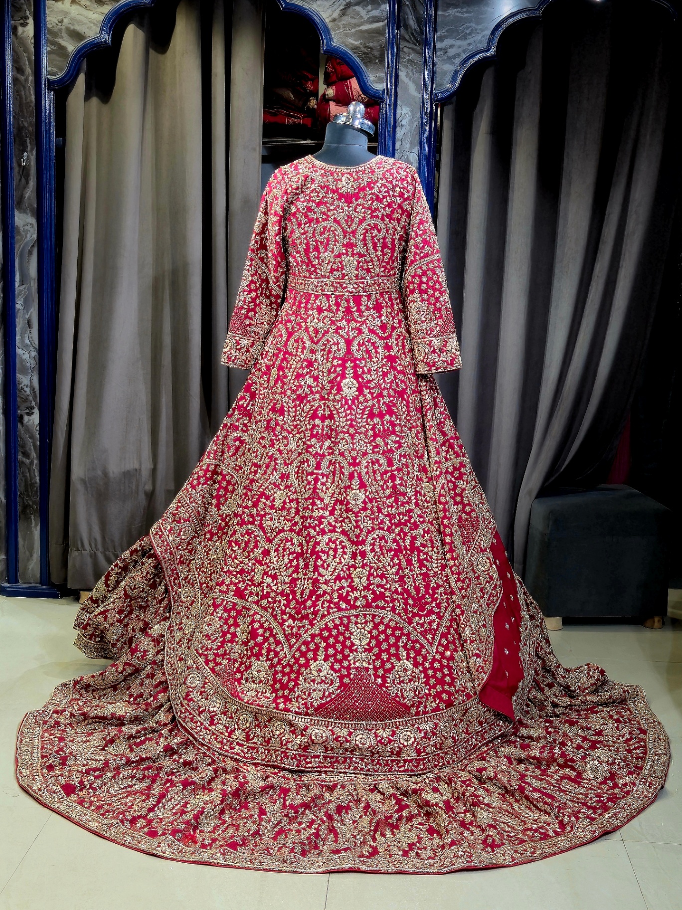 Ruby red bridal anarkali
